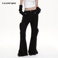 Lapargay Multi-pocket Flared Casual Pants Frayed Hem Side Zipper Design L69202642V