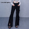 Lapargay High-waist Long Pants Side Slit Flared Pants 2026 Spring New Women's Black Personality Casual Pants