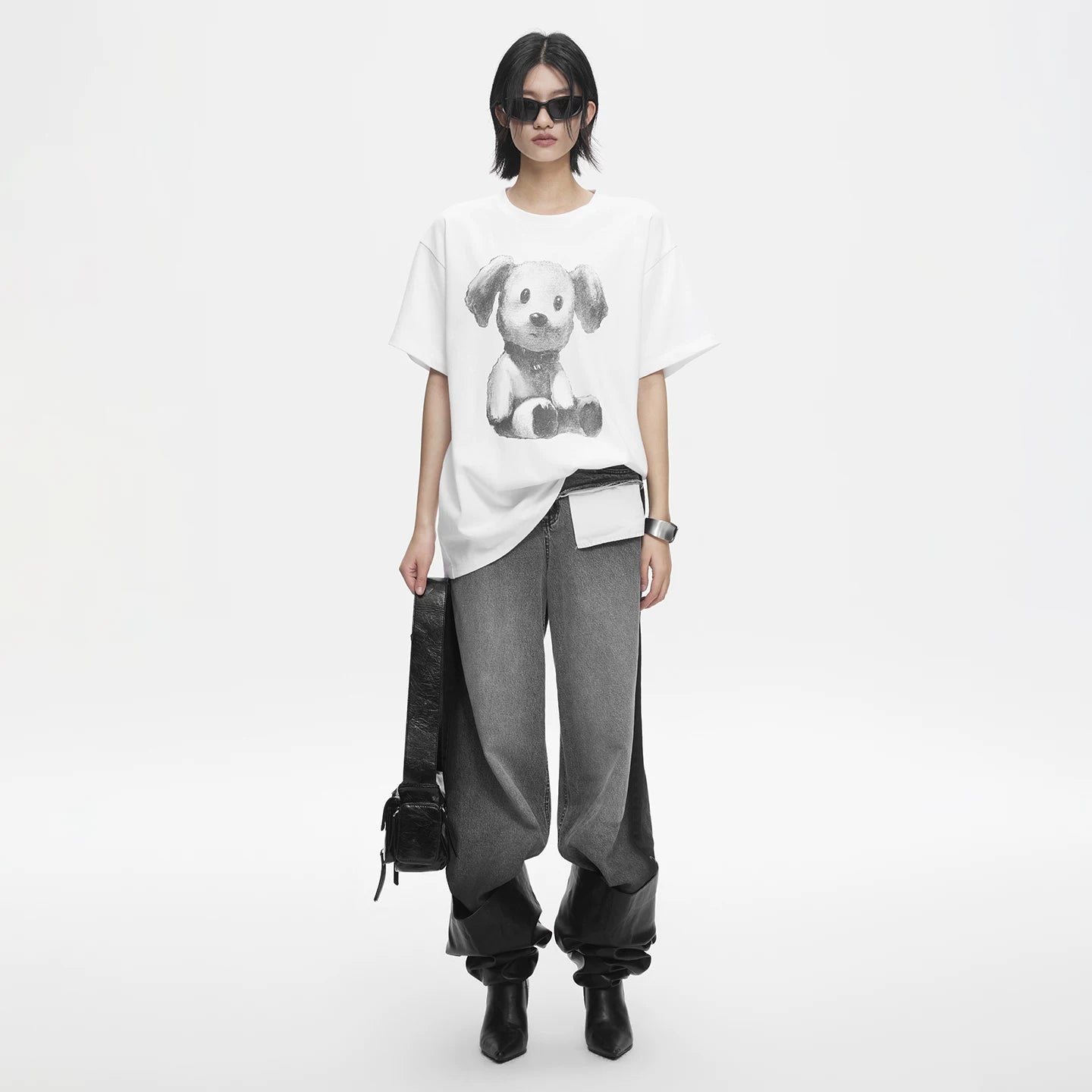 Lapargay cute puppy printed T-shirt, loose silhouette, top daily casual choice L78200207C