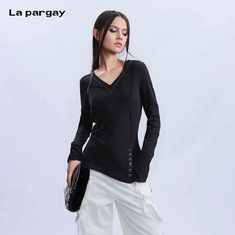 Lapargay Lyocell Merino Wool V-Neck Trendy Knit Sweater New Stylish Slim Fit Base Layer Design Casual Top