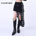 Lapargay irregular spliced skirt personality pleated high-waist A-line pleated skirt plaid short skirt