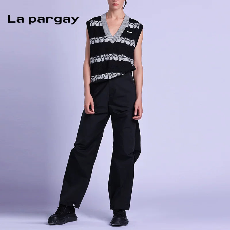 Lapargay high-waist pleated casual pants women 2026 spring new black fashion versatile design sense niche pants