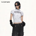 Lapargay hot girl style half-high collar top textured pleated design tight fit shows off figure L75200207V
