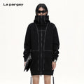 Lapargay Deconstructed Stitching Adjustable Hem Hooded Sweatshirt Jacket L75101311S