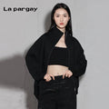 Lapargay Design Genderless Asymmetrical Hem Jacket 2026 Spring New Women's Black Long-Sleeve Top