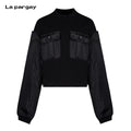 Lapargay Functional Double Pocket Cropped Sweatshirt Flame Sleeve Patch Hot Girl Crop Top L66301901C