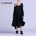 Lapargay sweet-cool spaghetti strap dress 2026 spring new women's black fashion stylish casual dress