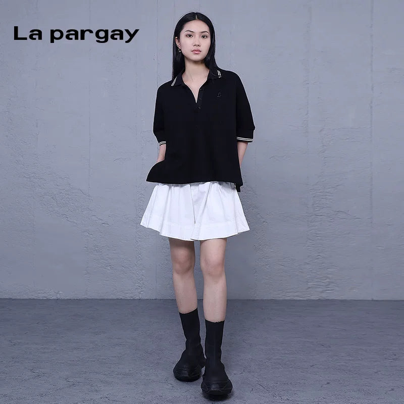 Lapargay High-Waist Shorts Loose Wide-Leg Pants 2026 Spring New Women's Black and White Personality Design Culottes