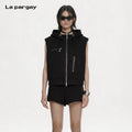 Lapargay high street drawstring vest full zip design loose sleeveless short jacket L75101404C