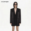 Lapargay matte satin spliced blazer single button design commute loose jacket L66101206S