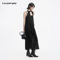 Lapargay Halter Neck Sleeveless Little Black Dress Asymmetric Cut Long Strap Dress L78209011V