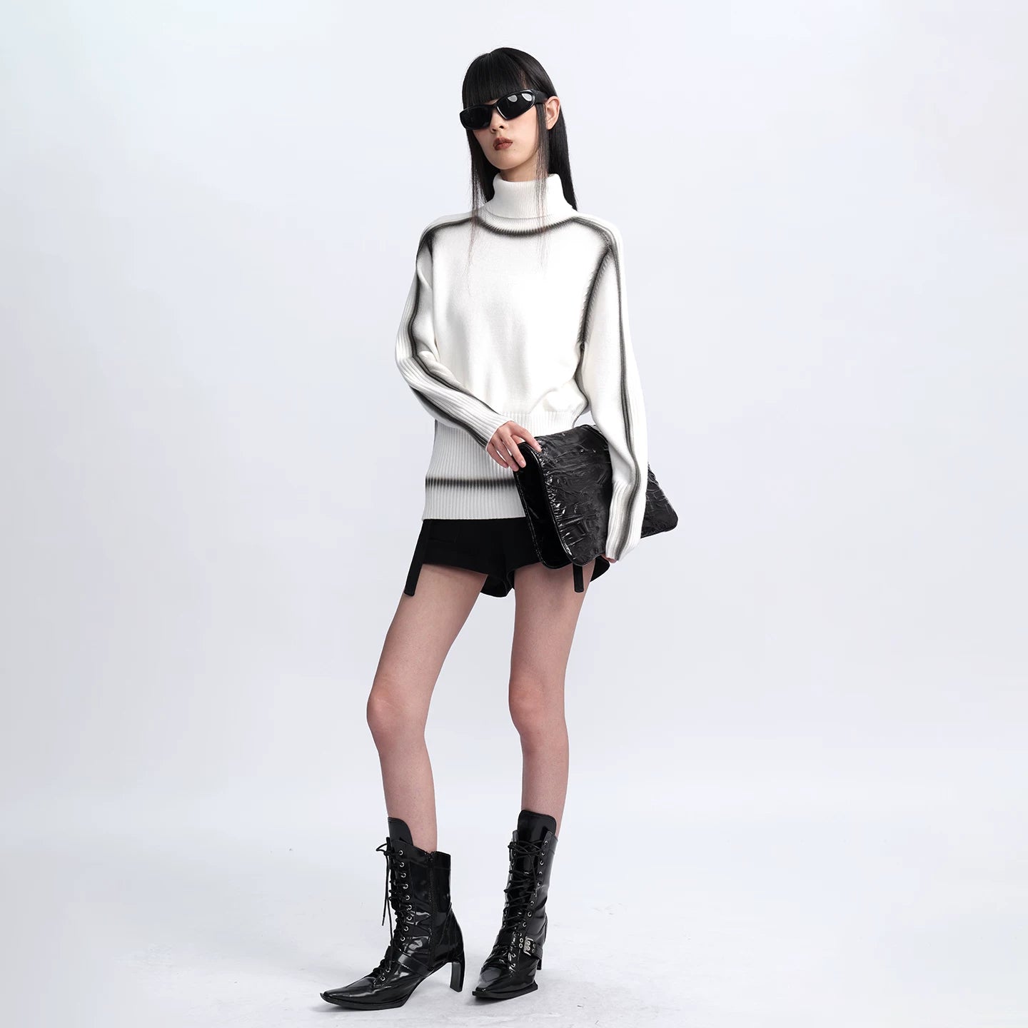 Lapargay high-neck gradient knit sweater, spray dye design, ribbed cinched waist slimming L75308209C