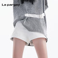 Lapargay High-Waist Short Casual Pants 2026 Spring New Style Women's White Personalized Casual Loose Straight Leg Pants