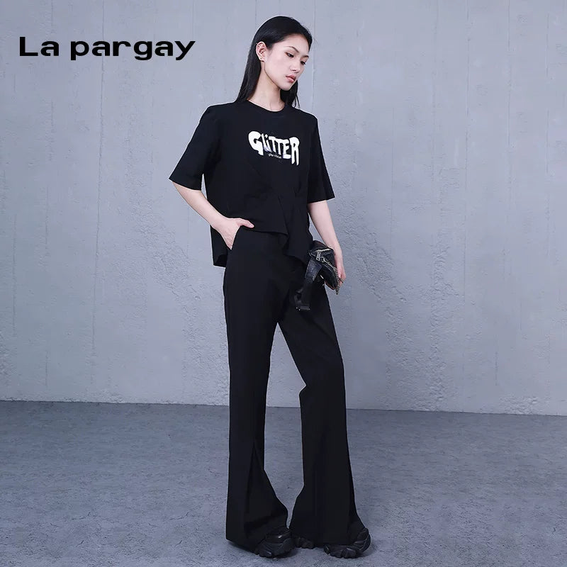 Lapargay High-Waist Long Pants Casual Pants 2026 Spring New Style Women's Black Personalized Fashion Design Pants