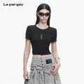 Lapargay Slim Fit Cropped T-shirt Regular Shoulder Round Neck Design Letter Print Accent L78200217C