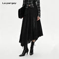 Lapargay Crinkled Texture Midi Skirt Asymmetrical Hem Vertical Letter Print L63109105S
