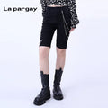Lapargay 2026 niche mid-waist tight denim five-point shorts black stretchy slimming women's pants