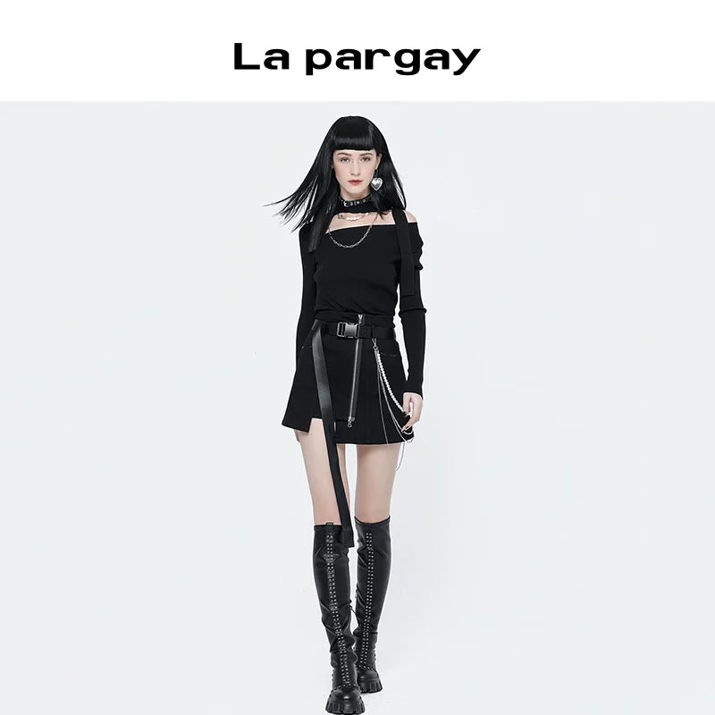 Lapargay Knit Pullover Women 2026 Spring New Black Versatile Casual Long Sleeve Niche Knitwear
