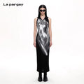 Lapargay Hooded Halter Sleeveless Dress Abstract Print Waist Cinching Slenderizing Backless L69209003B