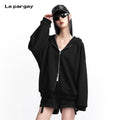 Lapargay Hooded Sweatshirt Jacket Double Zip Design Loose Fit L75401201S