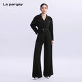 Lapargay Long-Sleeve Straight-Leg Jumpsuit 2026 New Style Women's Black Personality Fashion Design Sense