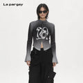 Lapargay Gradient Tie-Dye Knit Cardigan Double-Zip Design Curved Hem Top L75108301V