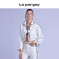 Lapargay long sleeve short denim jacket 2026 spring new women's white personality casual design top