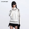 Lapargay high-neck gradient knit sweater, spray dye design, ribbed cinched waist slimming L75308209C