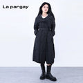 Lapargay 3D embroidered long down jacket women 2026 spring new black personality simple hooded top