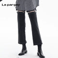 Lapargay high-waist hollow straight-leg pants 2026 spring new women's black personality fashion casual pants