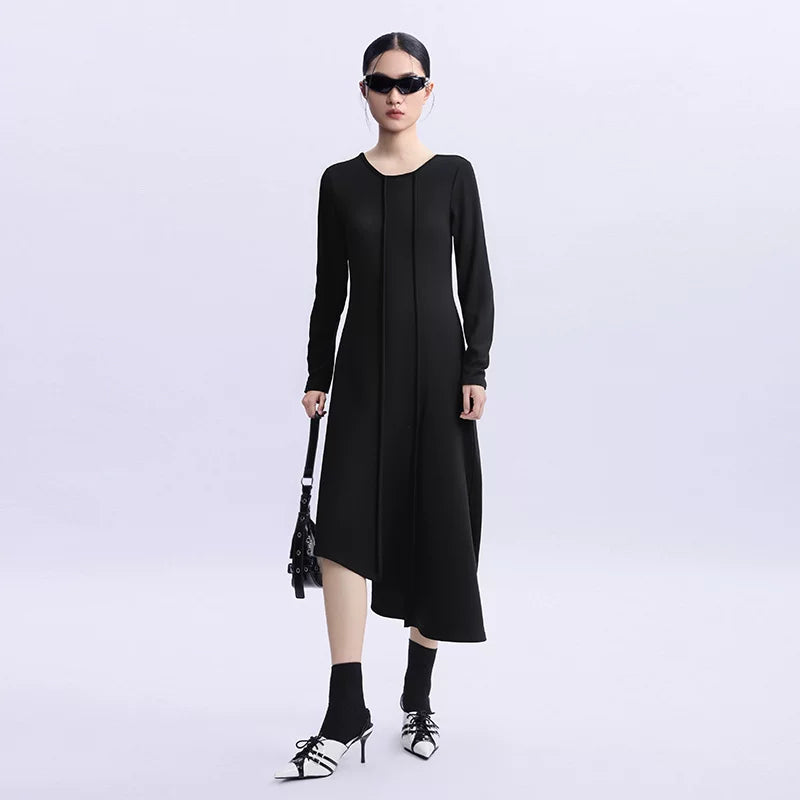 Lapargay Long Sleeve Asymmetric Dress Women 2026 New Personality Casual Mid-Length Skirt L69409004C