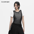 Lapargay  mesh layering T-shirt with slightly sheer slim fit and pleated design L78200210C