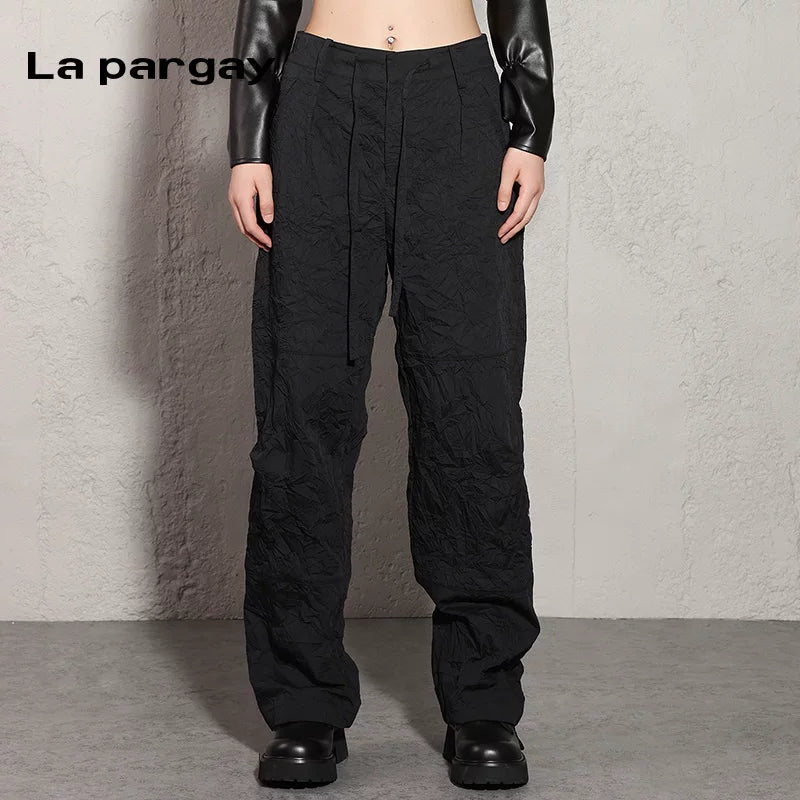 Lapargay High-waist pants loose casual pants 2026 new women's black personality fashion niche pants