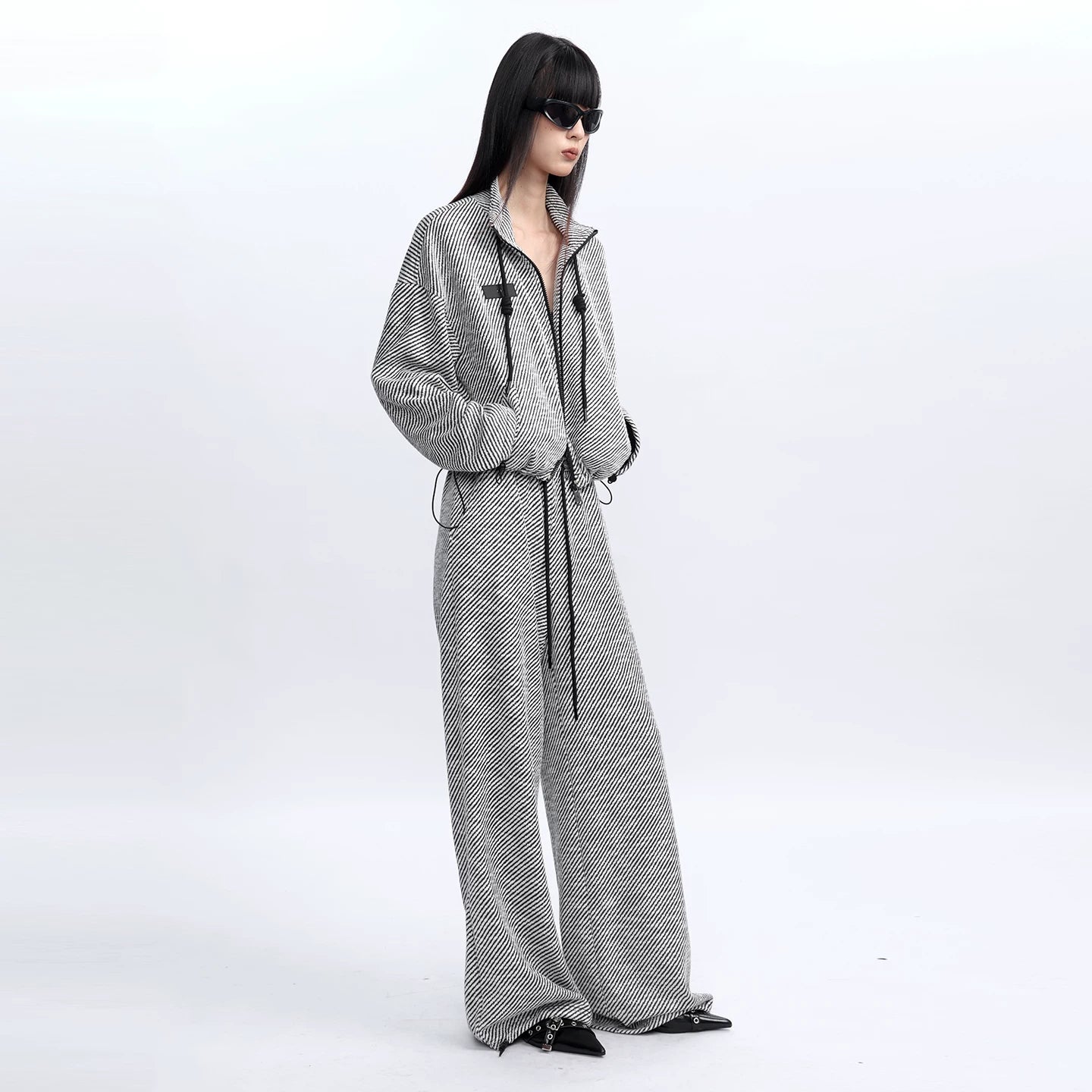 Lapargay [Sleeping Paris] Double-side zipper knitted wide-leg pants Simple straight L75302802V