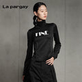 Lapargay High-neck Long-sleeve Irregular T-shirt Women 2026 Spring New Black Casual Versatile Design Top