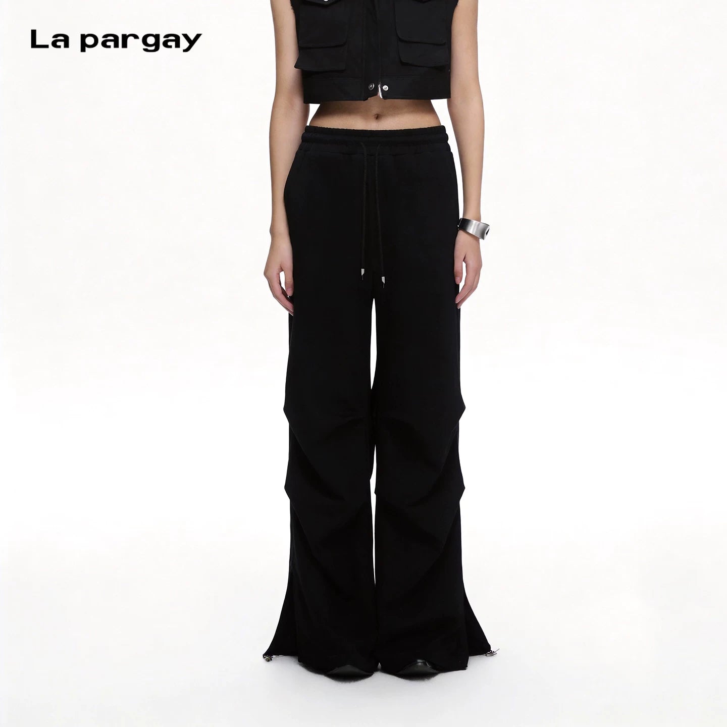Lapargay flared wide-leg casual pants, pleated design, hides fat and slims without picking leg shape L75202803V
