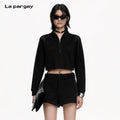 Lapargay half zip turtleneck sweatshirt cutout shoulder design cropped slimming fit L75101907C