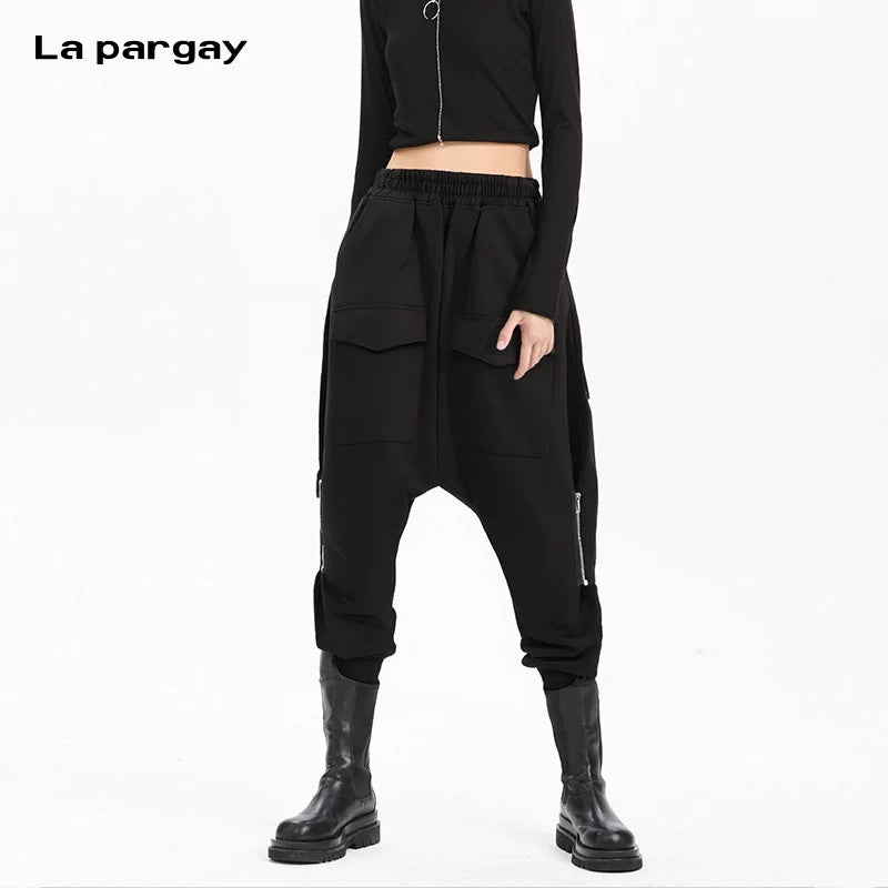Lapargay elastic hem wide-leg casual pants 2026 spring new style women's design niche pants