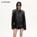 Lapargay Color-Block Stitching Short Jacket, Metal Zipper Details, Exquisite Texture with Layers L69101206B