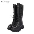 Lapargay genuine leather motorcycle boots buckle design cool and leg-lengthening L75405001X