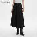 Lapargay dual decorative button hip-covering design A-line midi skirt high waist elongating figure L78209105V