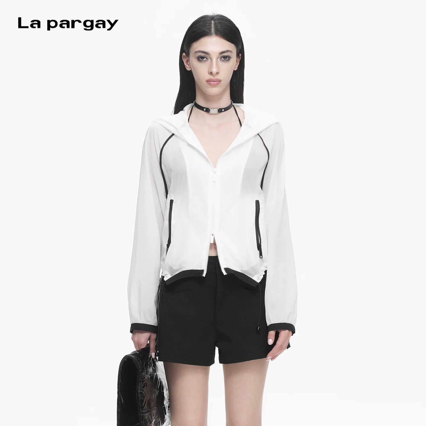 Lapargay Contrast Color Casual Short Jacket Drawstring Hem Classic Fits Any Body Type L78201204V