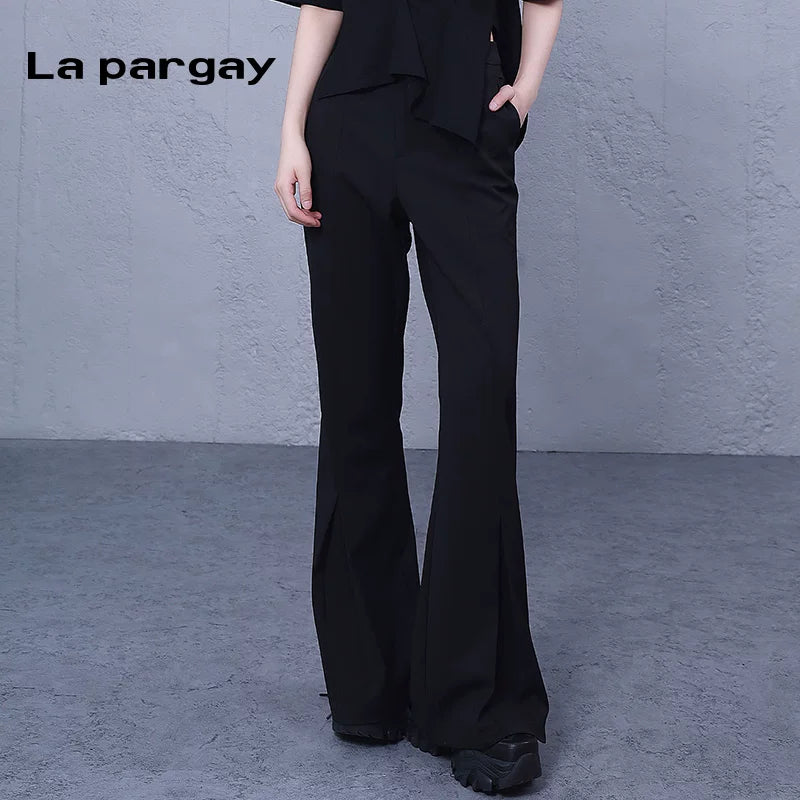 Lapargay High-Waist Long Pants Casual Pants 2026 Spring New Style Women's Black Personalized Fashion Design Pants