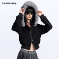 Lapargay [78 Degrees North Latitude] Series Detachable Furry Hooded Casual Short Coat L75301225C