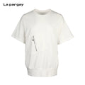 Lapargay Diagonal Zipper Pocket Design Loose Drop Shoulder Skin-Friendly Round Neck Top L75200225C