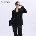 Lapargay Long Sleeve Stitched Blazer Women 2026 New Personality Fashion Design Top