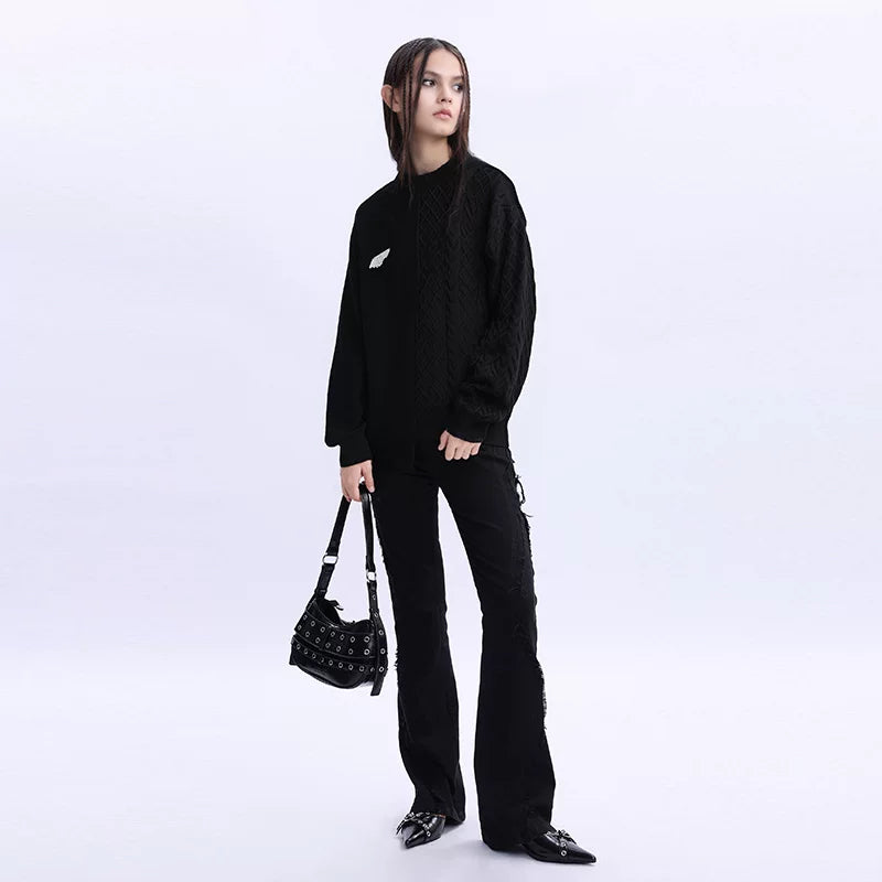 Lapargay Warm Round Neck Long Sleeve Knitwear 2026 Spring New Women's Asymmetric Top