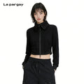 Lapargay Large Lapel Zip Jacket Three-Dimensional Tailoring Short Waist Cinched Slimming Stylish L75301213V