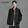Lapargay Stand-collar long-sleeve cotton jacket 2026 spring new women's black personality fashion design sense top
