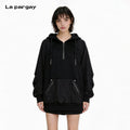 Lapargay Contrast Material Panel Half-Zip Hoodie Large Pocket Unique Raglan Sleeve L75301985V